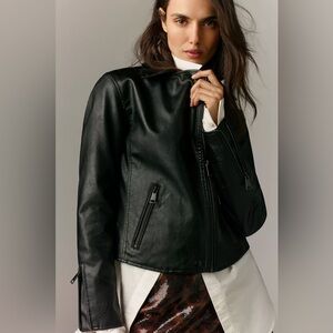 NWT The Saige Faux-Leather Moto Jacket Black Size Small